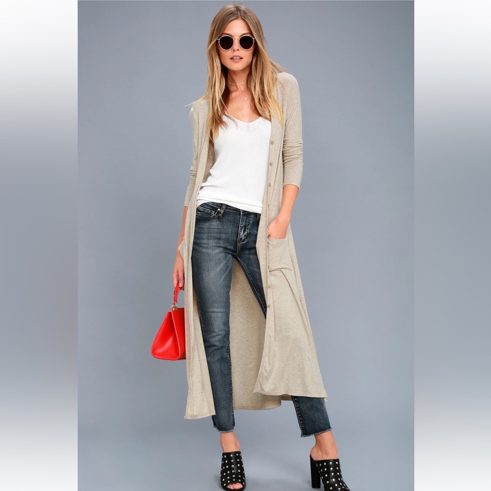 Lulu's Cream Long Cardigan Duster Sweater